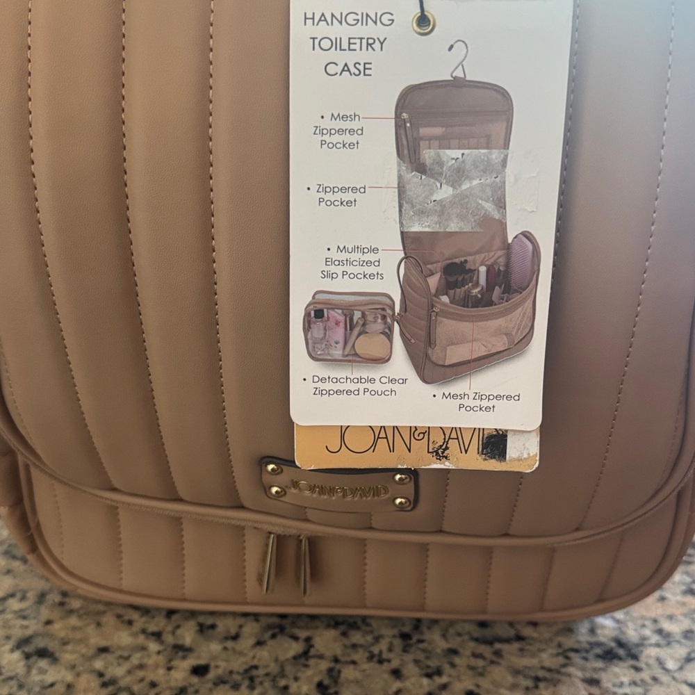 Joan & David Quilted Hanging Toiletry Case in Taupe Brown